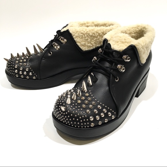 GUCCI Studded Ankle Boots -Black Leather -Faux Fur Lined -US 7 -NIB - Picture 6 of 12